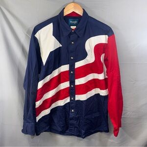 Wrangler Shirt Mens Large Blue Red Western Snap Long Sleeve Texas Flag MH1046M
